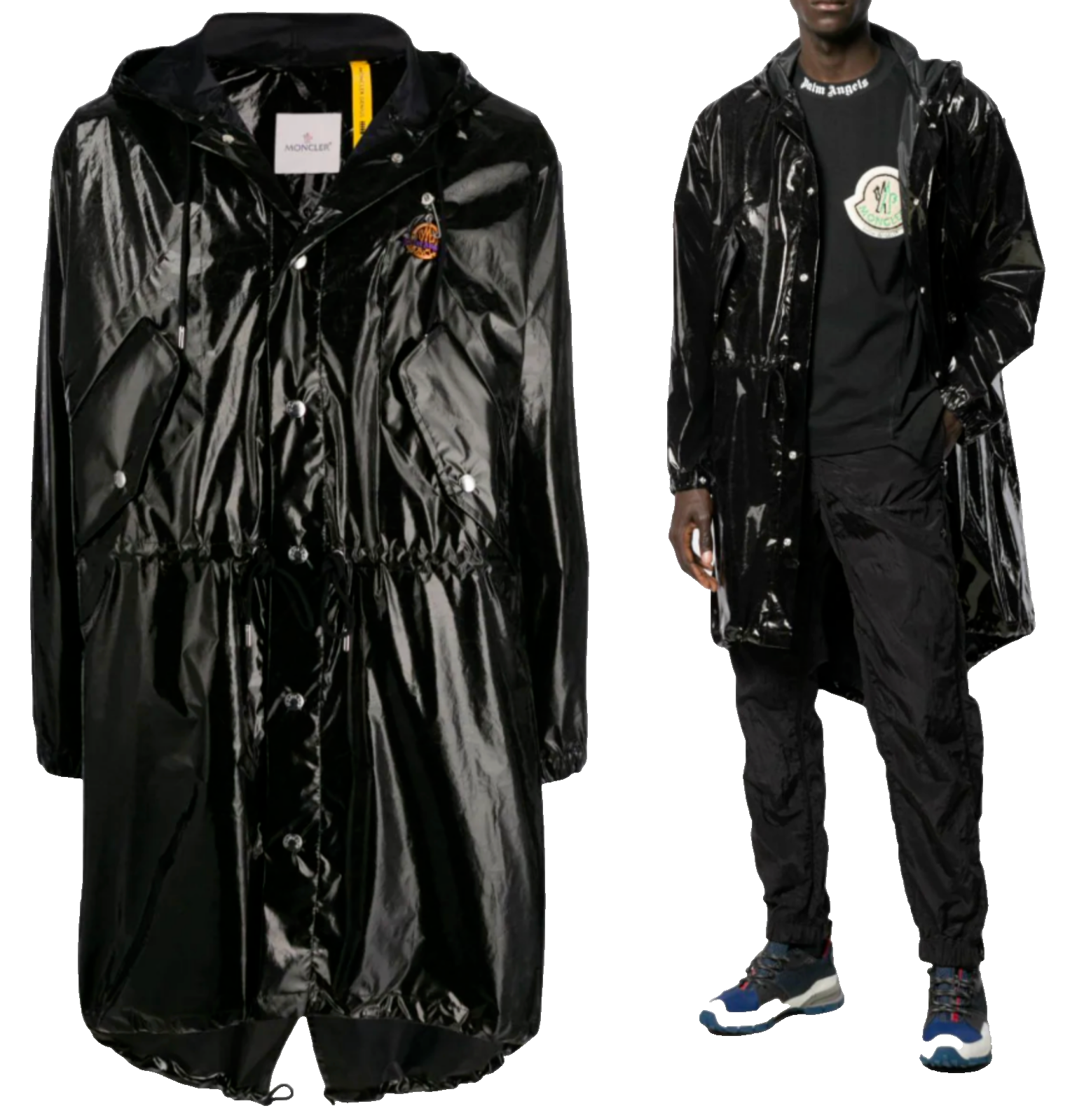 Pre-owned Moncler X Palm Angels Sid Patent Coat Jacket Parka Rainjacket M In Black