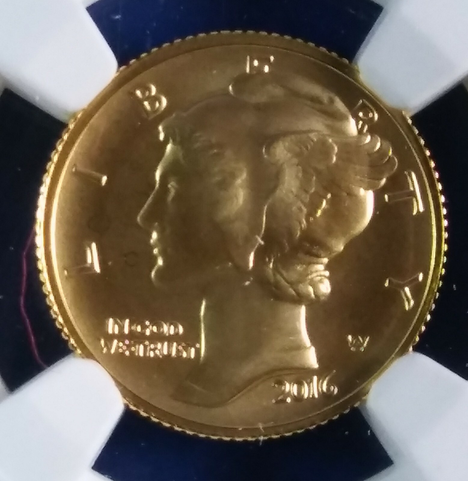 2016 W Gold Mercury Dime 1/10 oz NGC SP70 Early Releases 100th Anniversary+OGP