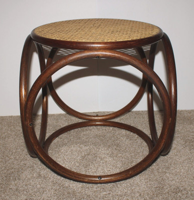 VTG MCM Thonet Style Bentwood Cane Round Footstool Plant Stand Ottoman