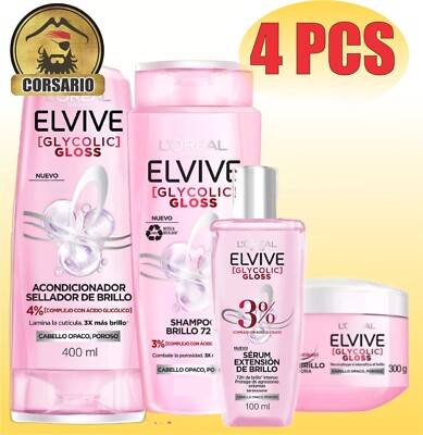 Elvive Hair Care Glycolic Gloss shampoo conditioner mask  serum 13.5 oz kit x 4