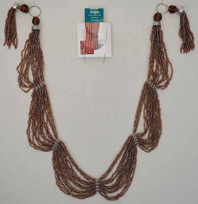 Wrights -Choker Glass Seed Bead Tieback  28''spread w/ 4''tassels. Topaz Brown