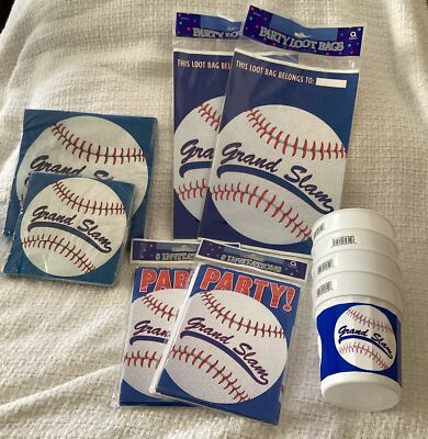 BASEBALL GRAND SLAM Birthday Party Supply Lot Napkins Loot Bags Invitations Cups