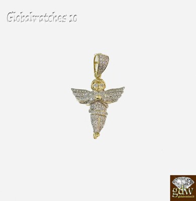 Pre-owned Globalwatches10 Real 10k Gold Diamond Men Praying Angel Charm Pendant Real Genuine Diamond In Yellow