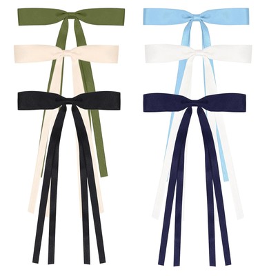 6Pcs Ribbon Bow Hair Clips with Long Tassel for WomenHair Ribbons with Bow Bo...