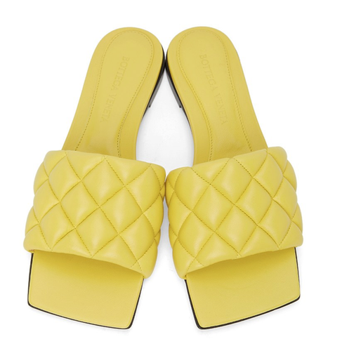 BOTTEGA VENETA BOTTEGA VENETA THE PADDED FLAT SLIDES PEAR YELLOW QUILTED LEATHER SANDAL 36