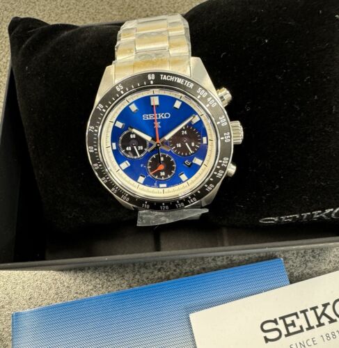 Pre-owned Seiko Prospex Speedtimer Solar Steel Bracelet Blue Dial Watch - Ssc931