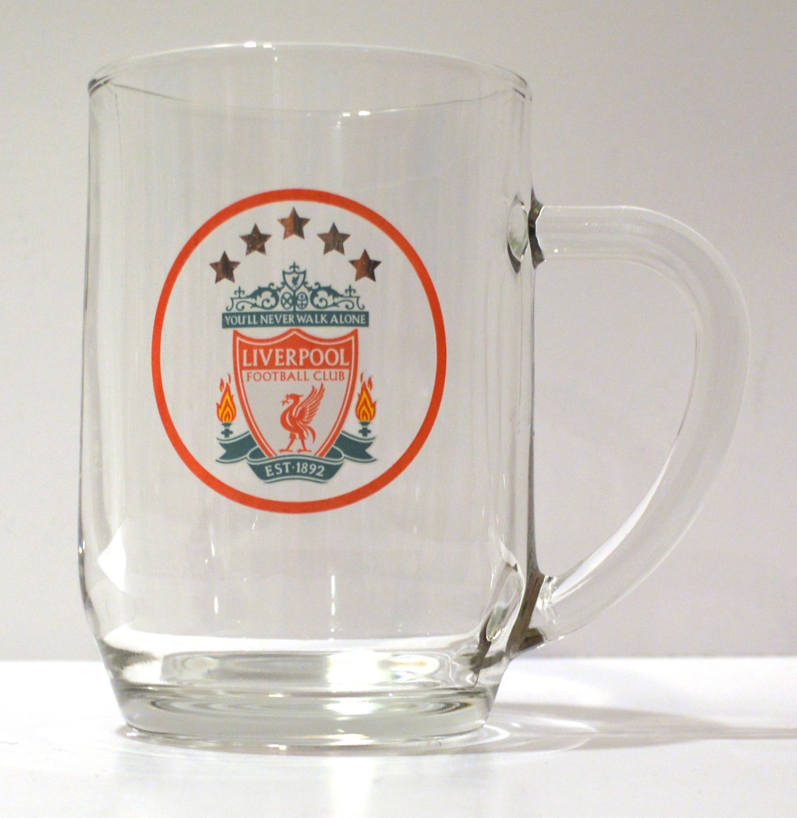 Liverpool Football Club LFC Glass Tankard with multicoloured logo Made by Arc