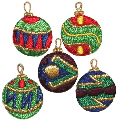 ID 8223A-E Set of 5 Christmas Ornament Patches Ball Embroidered Iron On Applique