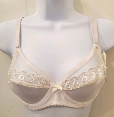Jolie Intimates Unlined Semi Sheer Lace Underwire Bra 32B White Style 163R