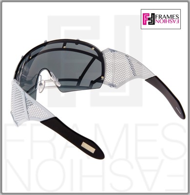 Pre-owned Linda Farrow Ktz X  Football Helmet Sunglasses Black White Mirrored Mask Ktz1 In Gray