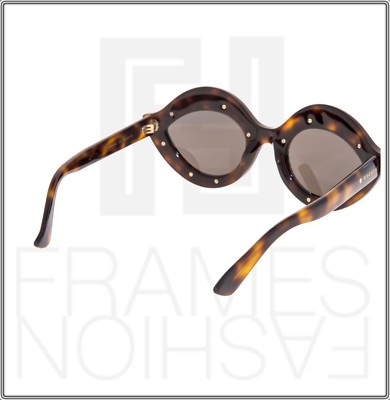 Pre-owned Gucci Crystal 0045 3867 Lips Cat Eye Havana Brown Red Stud Sunglasses Gg0045s