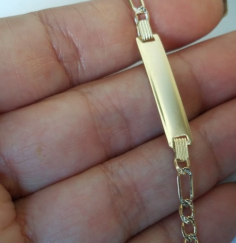 Pre-owned Handmade Kid Unisex 10k Yellow Gold Figaro Id Baby Bracelet 5.75 Inch