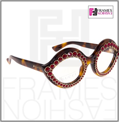 Pre-owned Gucci 0045 Crystal Lips Red Stud 3867 Tortoise Sunglasses Glasses Gg3867s In Clear