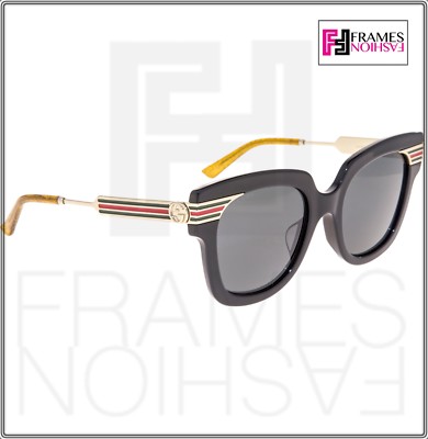 Pre-owned Gucci Web 0281 Gold Metal Etched Oversized Black Glitter Sunglasses Gg0281sa In Gray