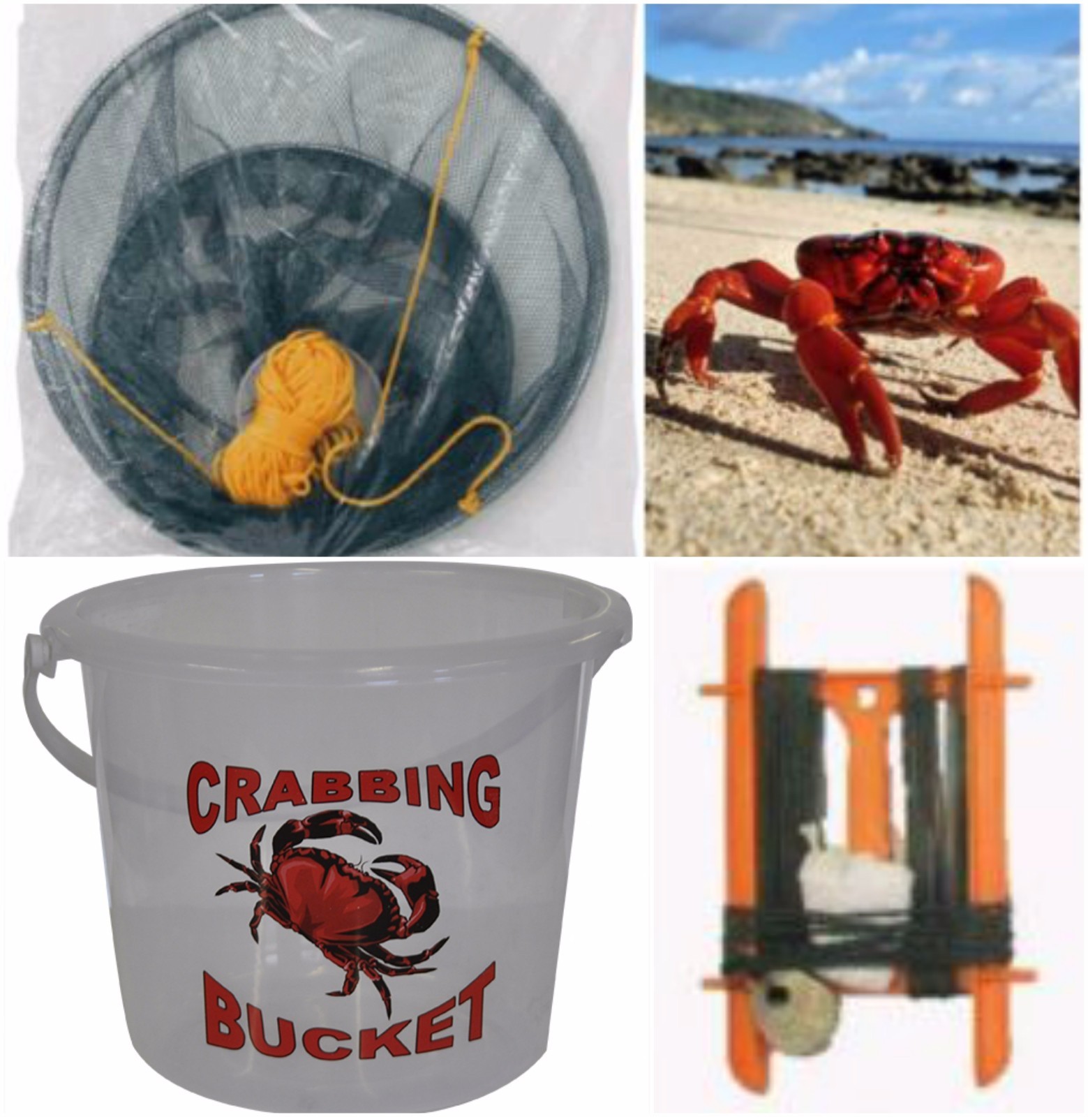 SET OF 1 CRAB NET with bait bag, crab line and Bucket Crabbing Drop Net