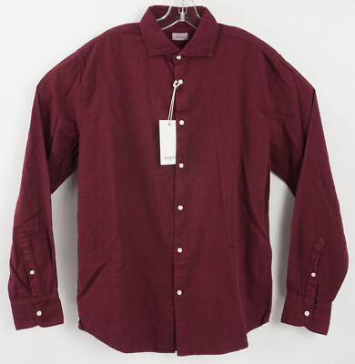New Deperlu Mens 2XL Long Sleeve Burgundy Knit Cutaway Collar Button Up Shirt