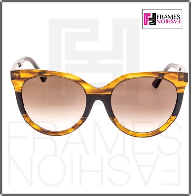 Pre-owned Gucci Square Oversized Gg0179s Black Brown Tortoise Stripe Logo Sunglasses 0179