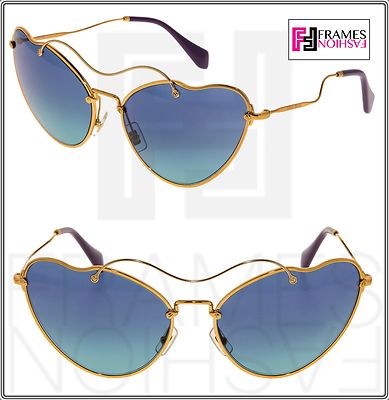 Pre-owned Miu Miu Scenique Butterfly 55r Blue Gold Cat Eye Metal Wave Sunglasses Mu55rs