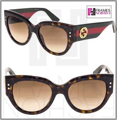 Pre-owned Gucci 3864 Red Green Brown Havana Gradient Women Square Sunglasses Gg3864s Star In U1djd