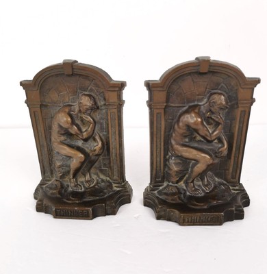 Rodin Thinker Bookends Art Deco Cast Bronze Clad Pair LDB Co Circa 1920s