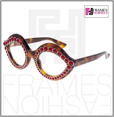 Pre-owned Gucci 0045 Crystal Lips Red Stud 3867 Tortoise Sunglasses Glasses Gg3867s In Clear