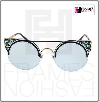 Pre-owned Bvlgari Serpenteyes Bv6088 Gold Blue Mirrored Metal Round Flat Sunglasses 6088