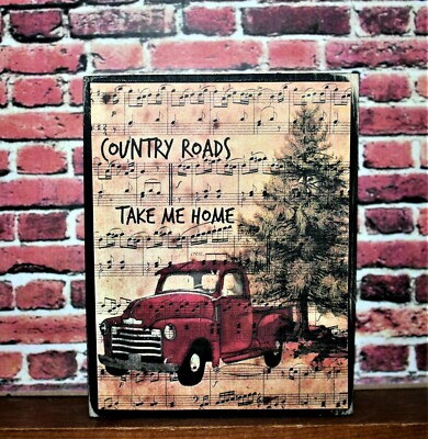 Country Roads Take Me Home Farmhouse Tiered Tray Block Shelf Sitter 3.5X4.5