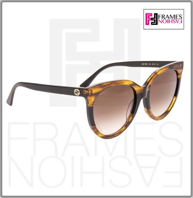 Pre-owned Gucci Square Oversized Gg0179s Black Brown Tortoise Stripe Logo Sunglasses 0179