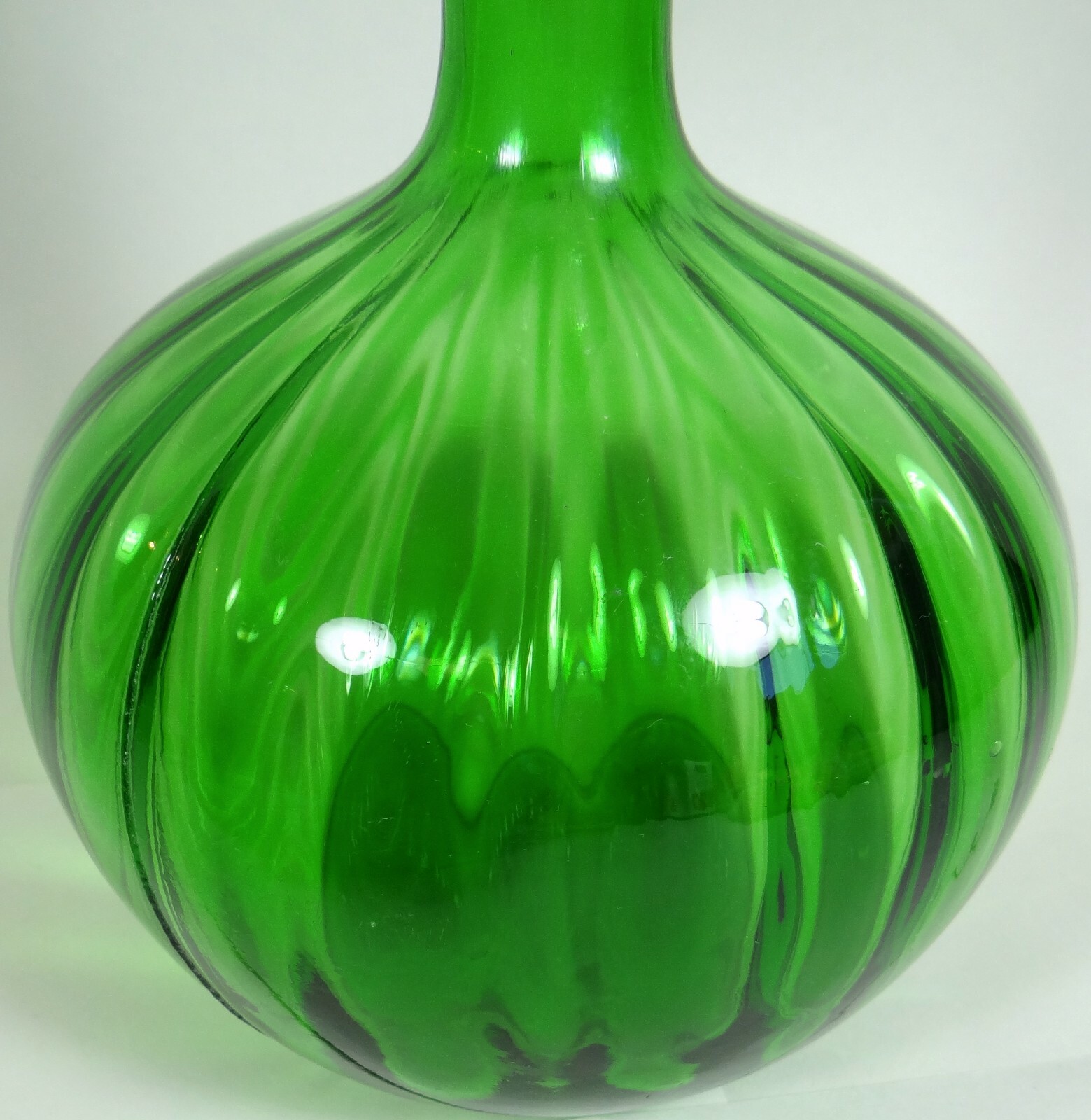 Vtg Bottle Liquor Decanter Hand Blown Glass Part Size Pressed Molded Green Genie