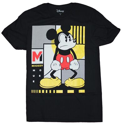 Mickey Mouse Adult New T-Shirt - Standing Mad Over Yellow White Boxes