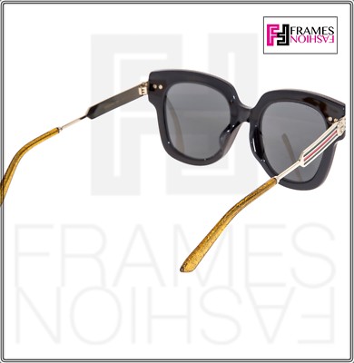 Pre-owned Gucci Web 0281 Gold Metal Etched Oversized Black Glitter Sunglasses Gg0281sa In Gray
