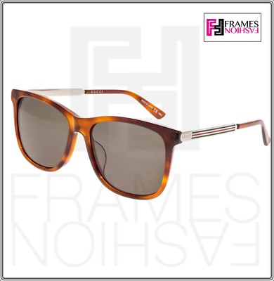 Pre-owned Gucci Web 0078 Gold Metal Etched Aviator Havana Gold Green Sunglasses Gg0078sk