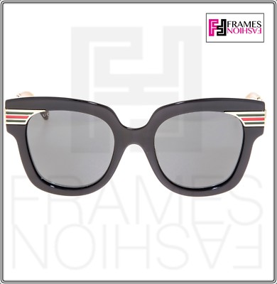 Pre-owned Gucci Web 0281 Gold Metal Etched Oversized Black Glitter Sunglasses Gg0281sa In Gray