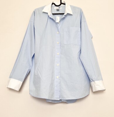 Old Navy Boyfriend Button Up Shirt Top Blouse Blue White Striped Medium NWT
