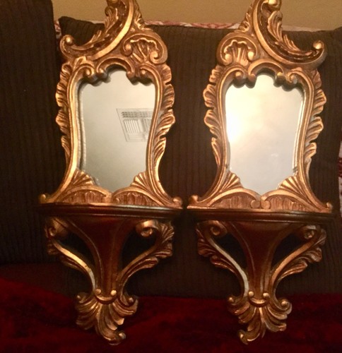 Antique Vintage Wooden Victorian Wall Mirrors With Shelf Ornate Gold Vertical