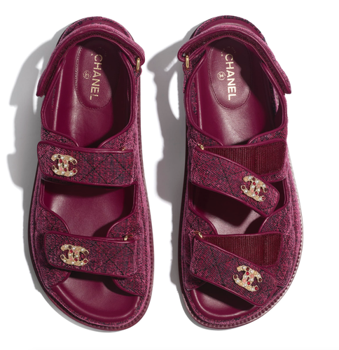 Pre-owned Chanel 21a Pink Velvet Denim Cc Logo Mule Slide Strap Flat Teva Dad Sandal 37.5