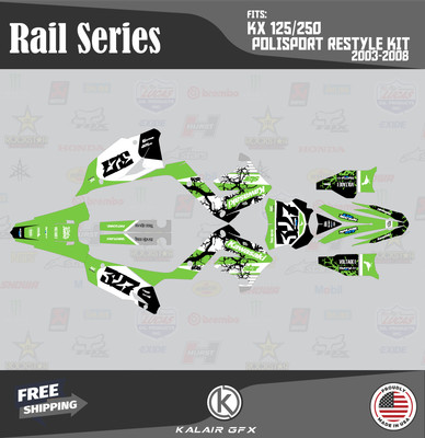 Graphics Kit for  KAWASAKI KX125 KX250 (2003-08) Poli Restyle  Rail - GREEN