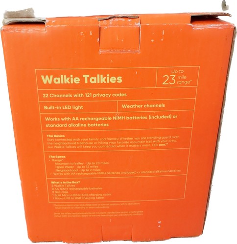 ONN 23-Mile Range Walkie-Talkies 3-Pack 100111927 BRAND NEW