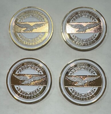 Lowrider Wire Wheel Knockoff Metal Chips White Gold Zenith Eagle Emblems set 4