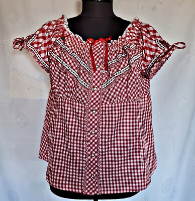 BLOUSE VINTAGE STOCKERPOINT OKTOBERFEST TYROL PLAID WOMEN'S TOP :SIZE US 18/EU46