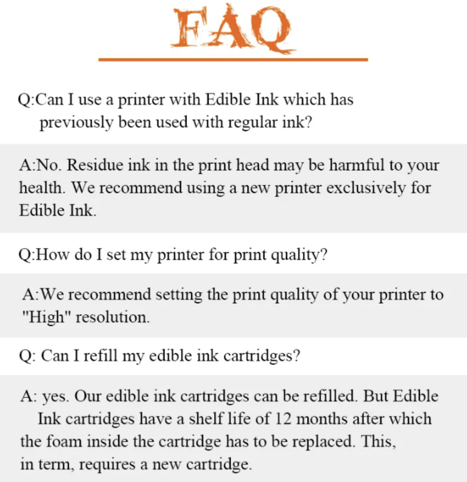 Edible ink Set- Refill 4 * 100ml bottles with 4 needles & 280/281 Cake Cartridge