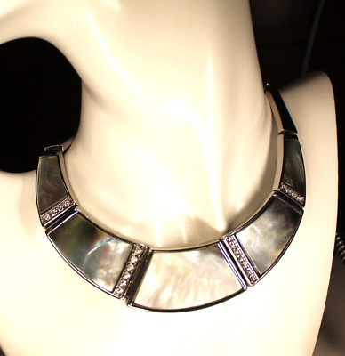 White House Black Market Collar Necklace Shell Inlays Rhinestone NWTS MSRP $60