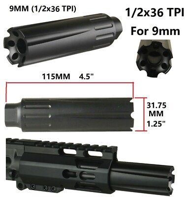 Precision XL Extra Long 4.5'' 9mm Linear Comp 1/2x36 TPI Aluminum BLACK