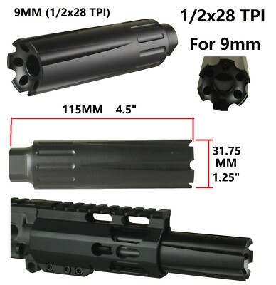 Precision XL Extra Long 4.5'' 9mm Linear Comp 1/2x28 TPI Aluminum BLACK
