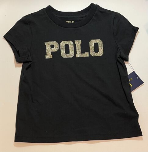 NWT Polo Ralph Lauren Toddler Girls Metallic-Logo Jersey T-Shirt Black Size 2/2T