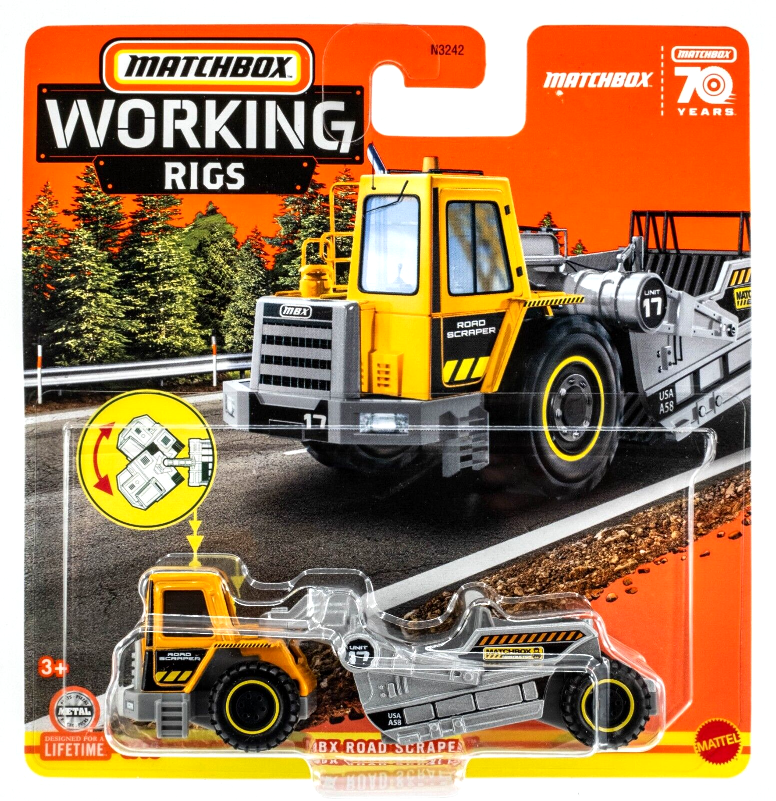 2023 Matchbox Working Rigs #9 MBX Road Scraper™ ORANGE