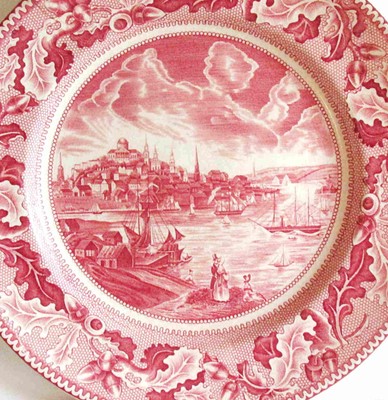 Johnson Brothers HISTORIC AMERICA PINK View Of Boston Dinner Plate 10
