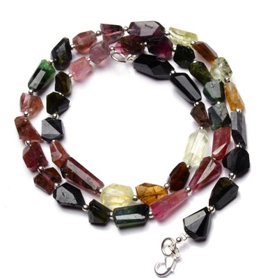Natural Gem Multi color Tourmaline Faceted Nugget Beads Necklace 20'' 154Cts.