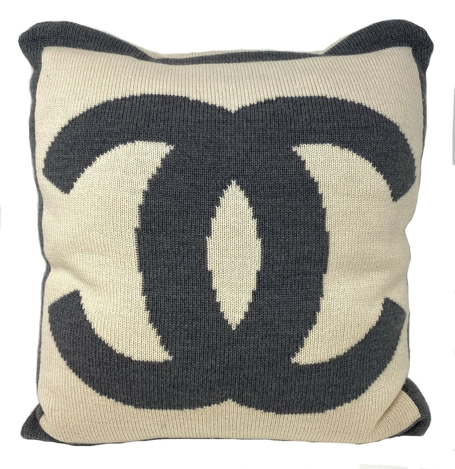 Autentico Chanel Grande Coco Mark Cuscino Lana Seta Cashmere Grigio Avorio Rango Ebay