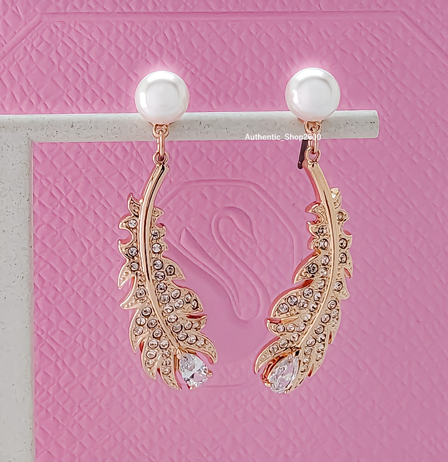 ★ wing bling★ 14k post vivi water drop swarovski pearl ea New 100% SWAROVSKI Gold White Crystal Hoop Imber Drop